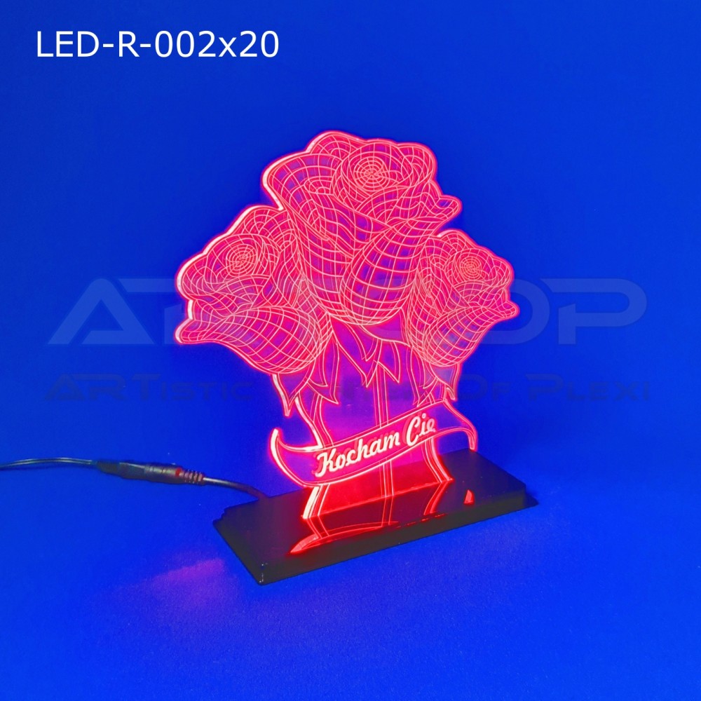 Lampka LED czerwona, Upominek okolicznościowy - Róże wys. 20cm
