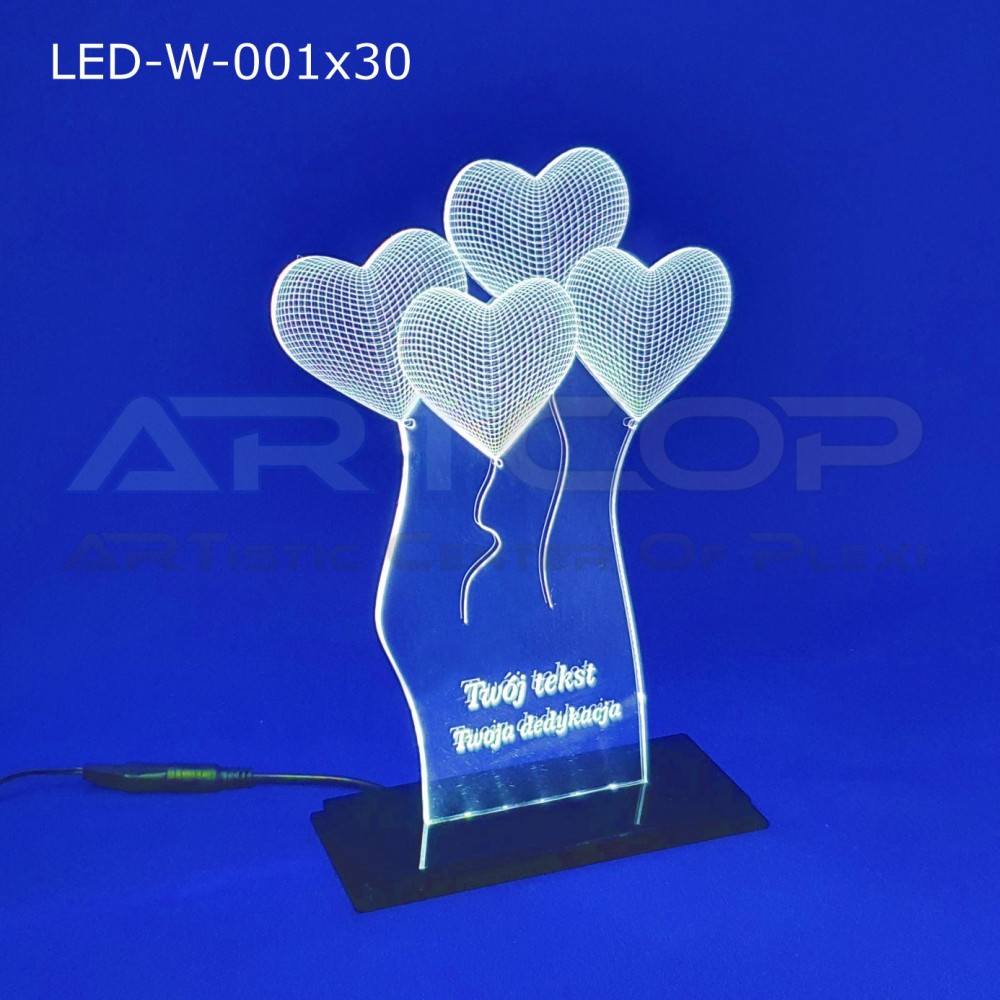 Prezenter LED biały, efekt 3D - Balonowe Serca z indywidualną dedykacją