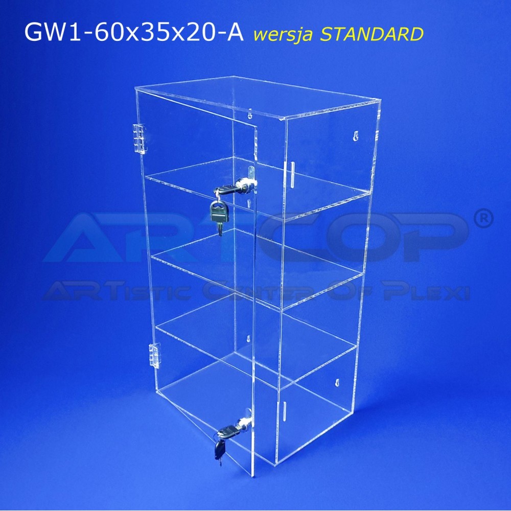 Plexiglass Wall-Mounted Display Cabinet, 60x35x20cm, 4mm Plexiglass - Version A