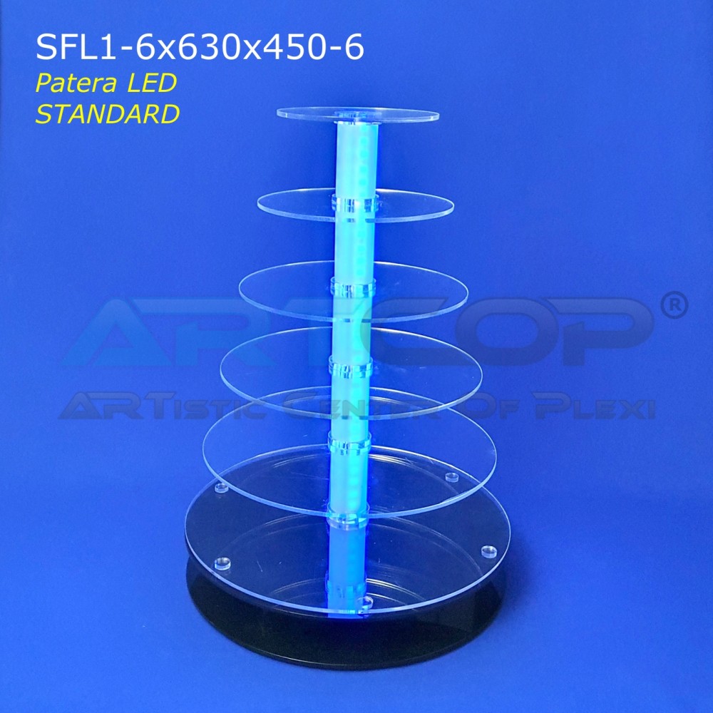 Tray, LED RGB illuminated cake stand, 6-level with a height of 63cm made of 6mm plexiglass, STANDARD version