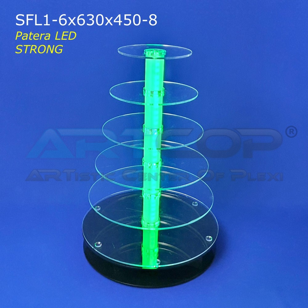 LED RGB illuminated multi-tiered tray 6 levels, 63cm high, made of 8mm thick strong acrylic