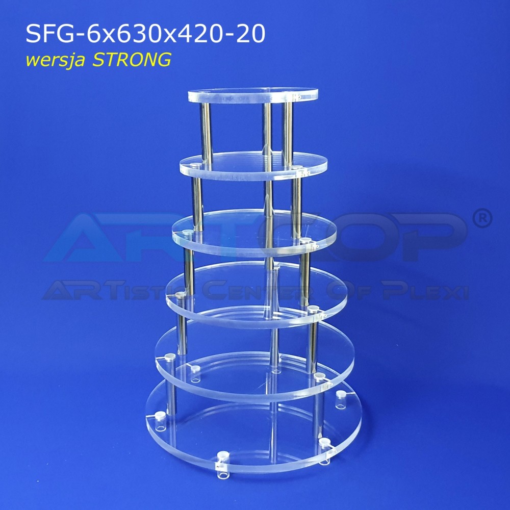 STRONG wedding cake stand made of thick 20mm plexiglass with detachable tiers.