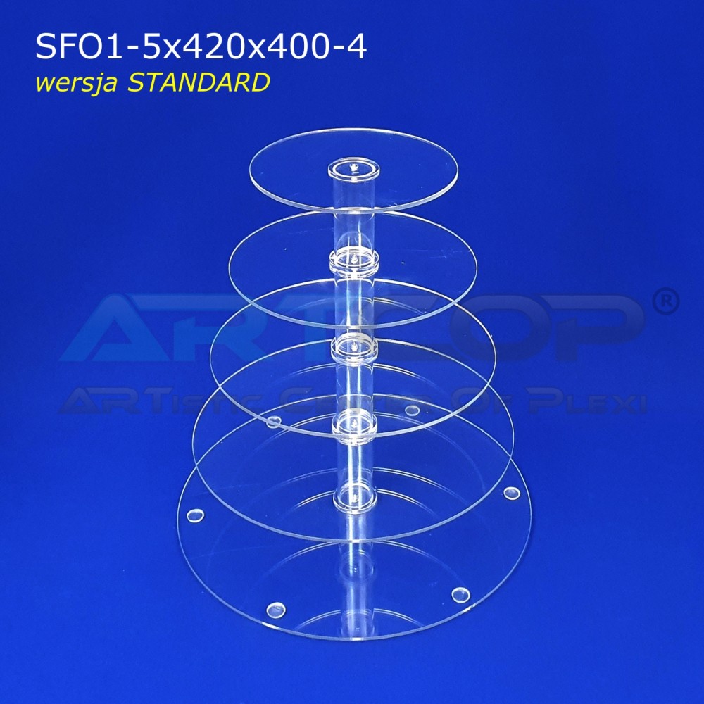 Round tray for cupcakes or muffins - 5-tier STANDARD version made of 4mm clear plexiglass