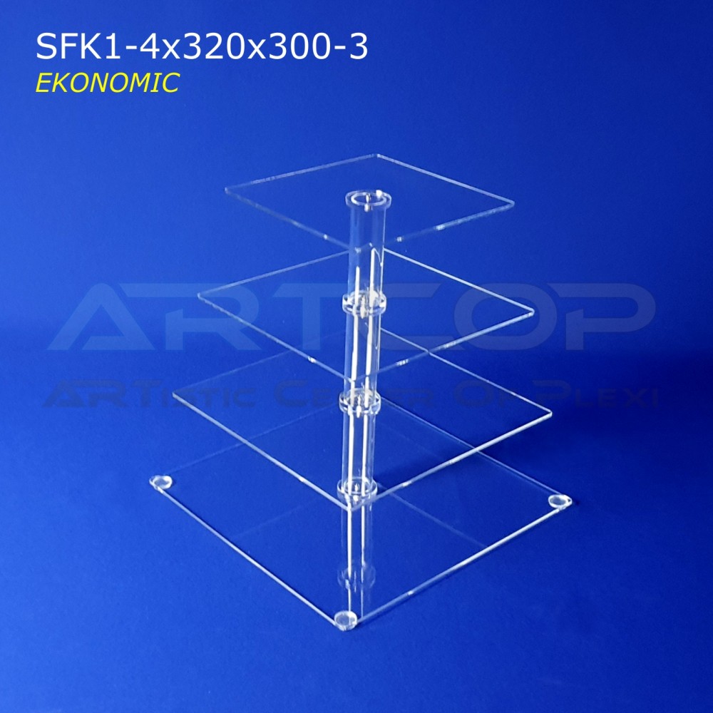 Square tray with a total height of 32cm made of 3mm economical plexiglass