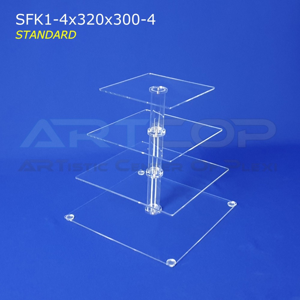 Square tray with 4 shelves made of 4mm thick acrylic - STANDARD 320 x 300