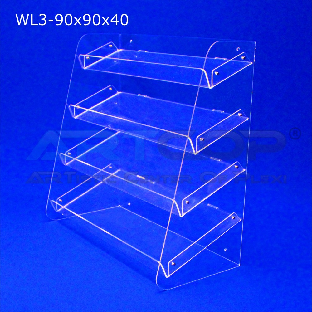 Slanted Plexiglass Display Cabinet/Shelf Unit (WL3) - 90x90x40cm with 4 Shelves