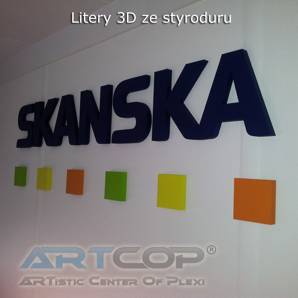 Litery 3D ze Styroduru malowane pod kolor - firma SKANSKA