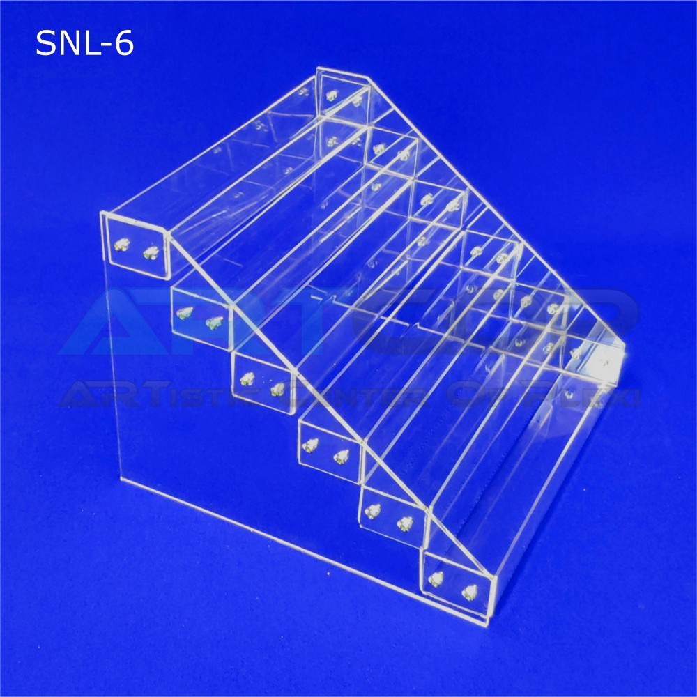 Six-level acrylic display rack for nail polishes or lipsticks
