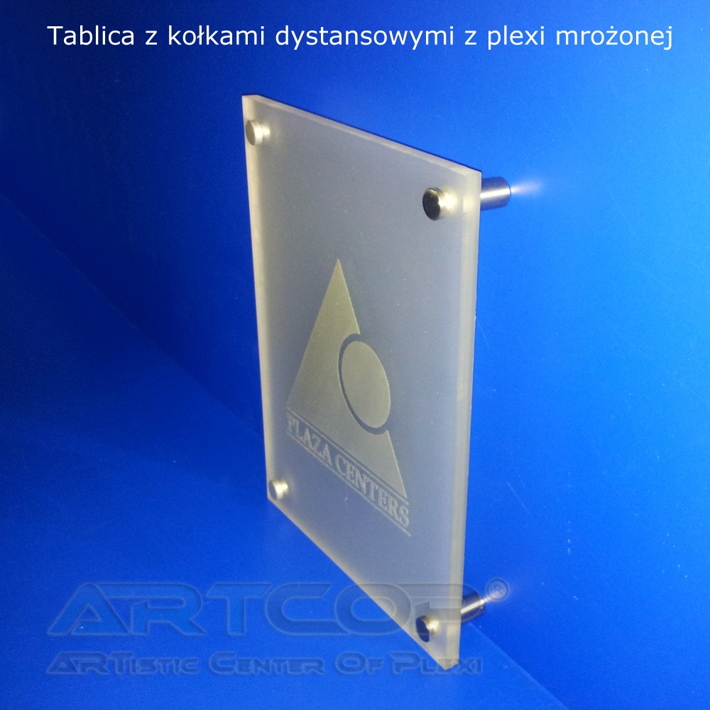 Information board made of frosted plexiglass on distance pins "PLAZA CENTER"