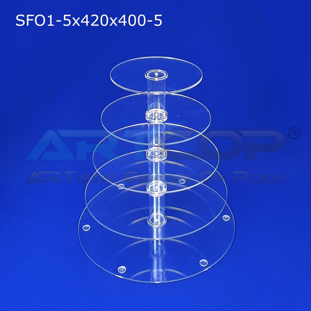 Circular stand for cupcakes or muffins - 5 tiers, STANDARD version, made of 5mm clear plexiglass.