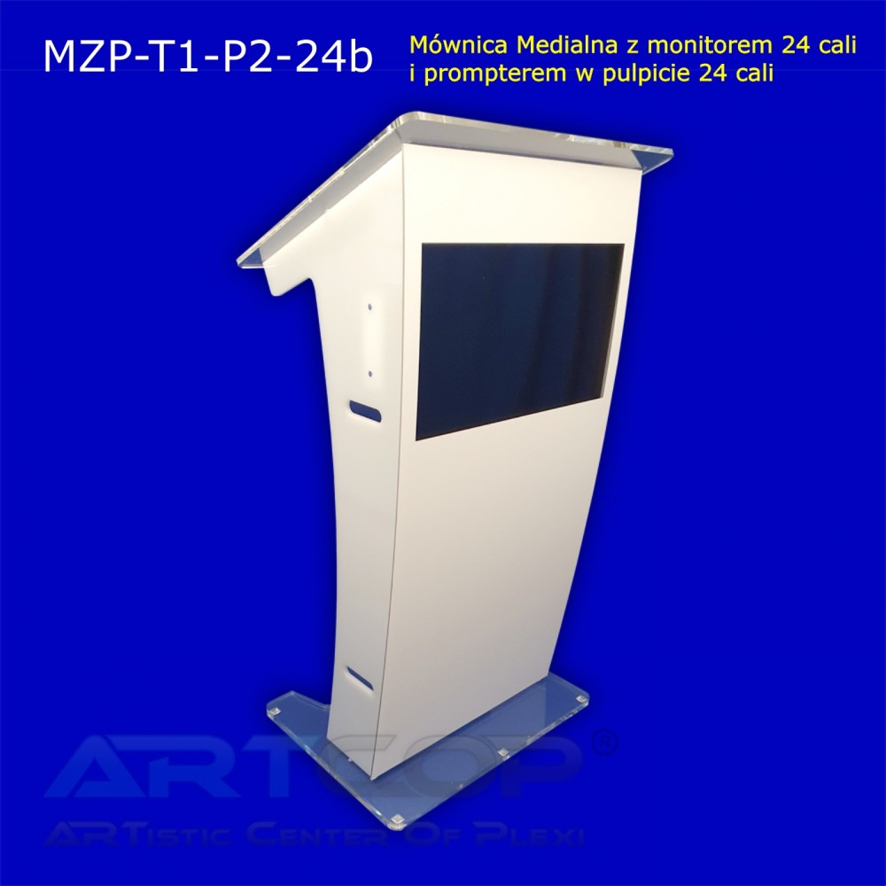 Opal Plexiglass Media Lectern with 24-inch Monitor + Prompter + 2 Anti-shock XLR Microphone Sockets