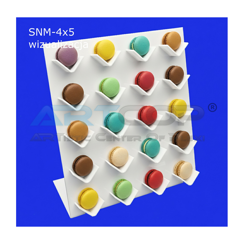 Stojak ścianka ekspozytor cukierniczy na ciasteczka makaroniki słodki stół duża