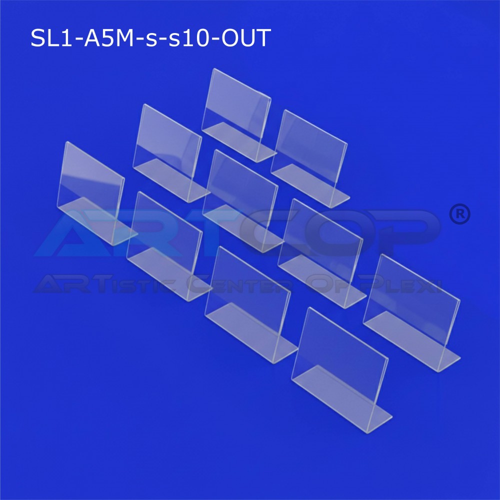 Stojak A5 POZIOM z plexi, typ L - krawędź MAT Zestaw 10 sztuk