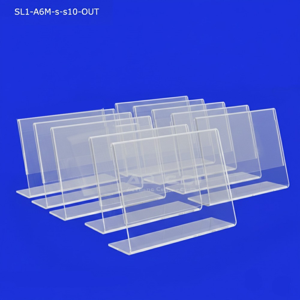 Stojak A6 POZIOM z plexi, typ L - krawędź MAT Zestaw 10 sztuk