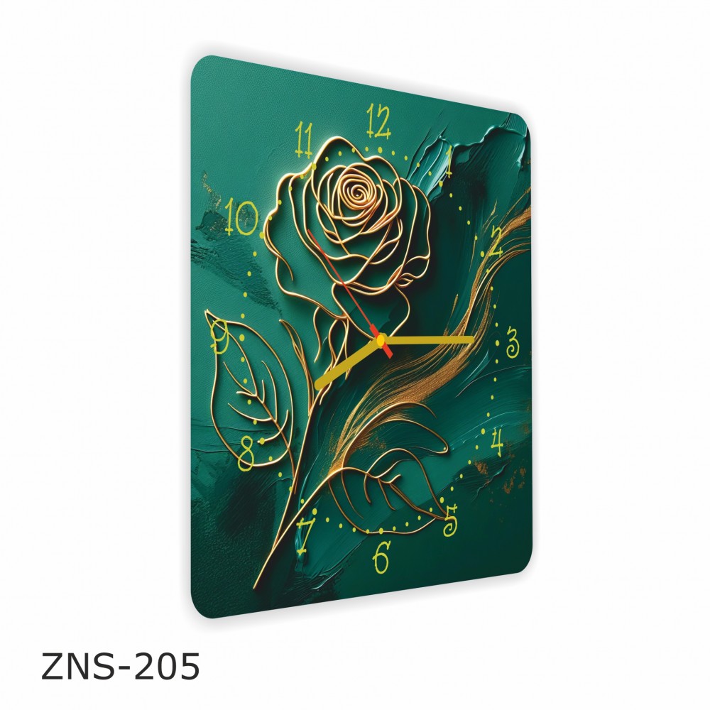 Kwadratowy zegar ścienny z plexi o wym.: 30cm x 30cm - Złota Róża na zieleni, nadruk UV