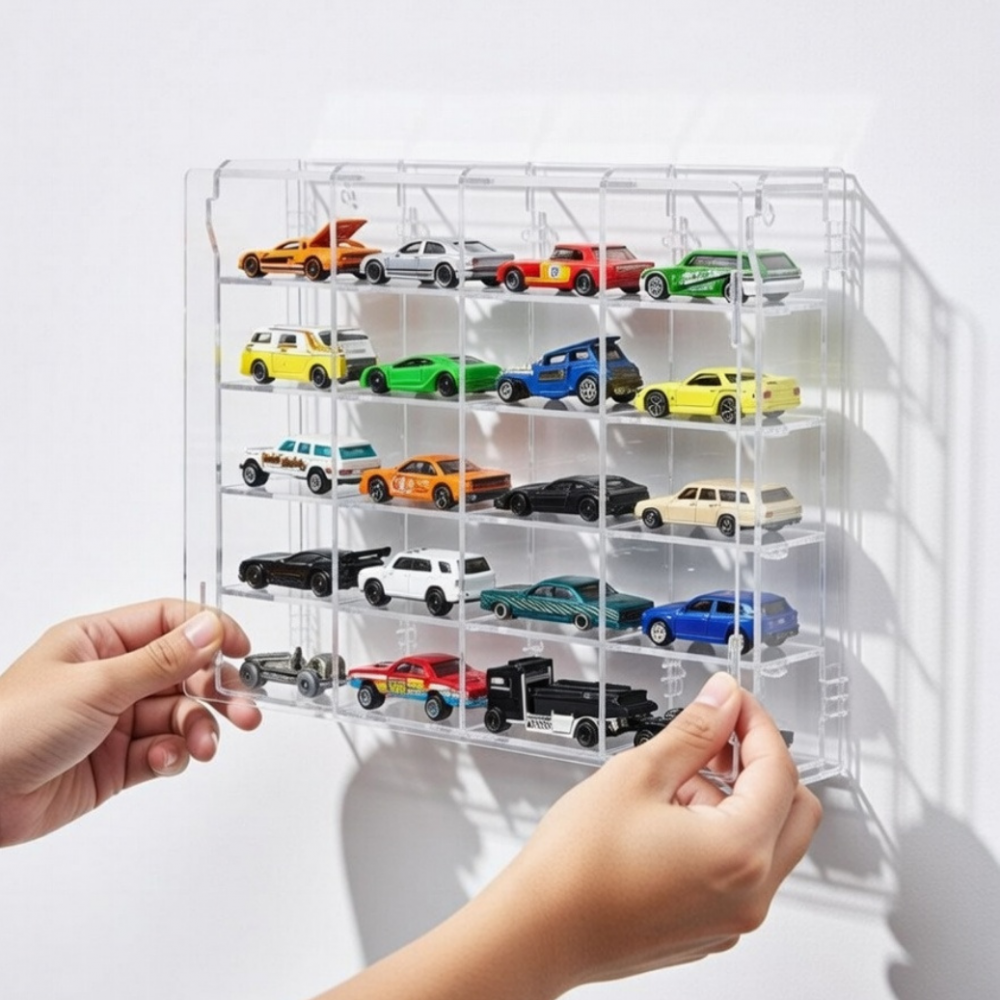 Folding display case for collections, 20 compartments for Hot Wheels Matchbox, 26x36x6cm, made of 3mm plexiglass.