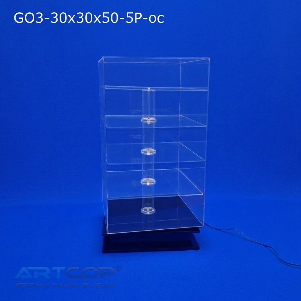 Gablota 30x30x50 obrotowa z plexi bezbarwnej, obrotnica czarna