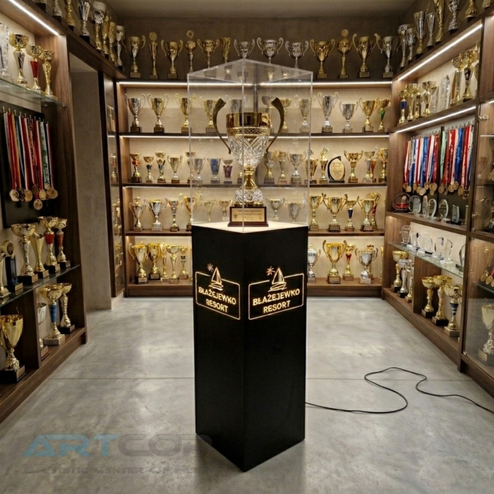 copy of Prestigious Exhibition of the UEFA Europa League Cup – Our Realization of a Plexiglass Cube and Pedestal