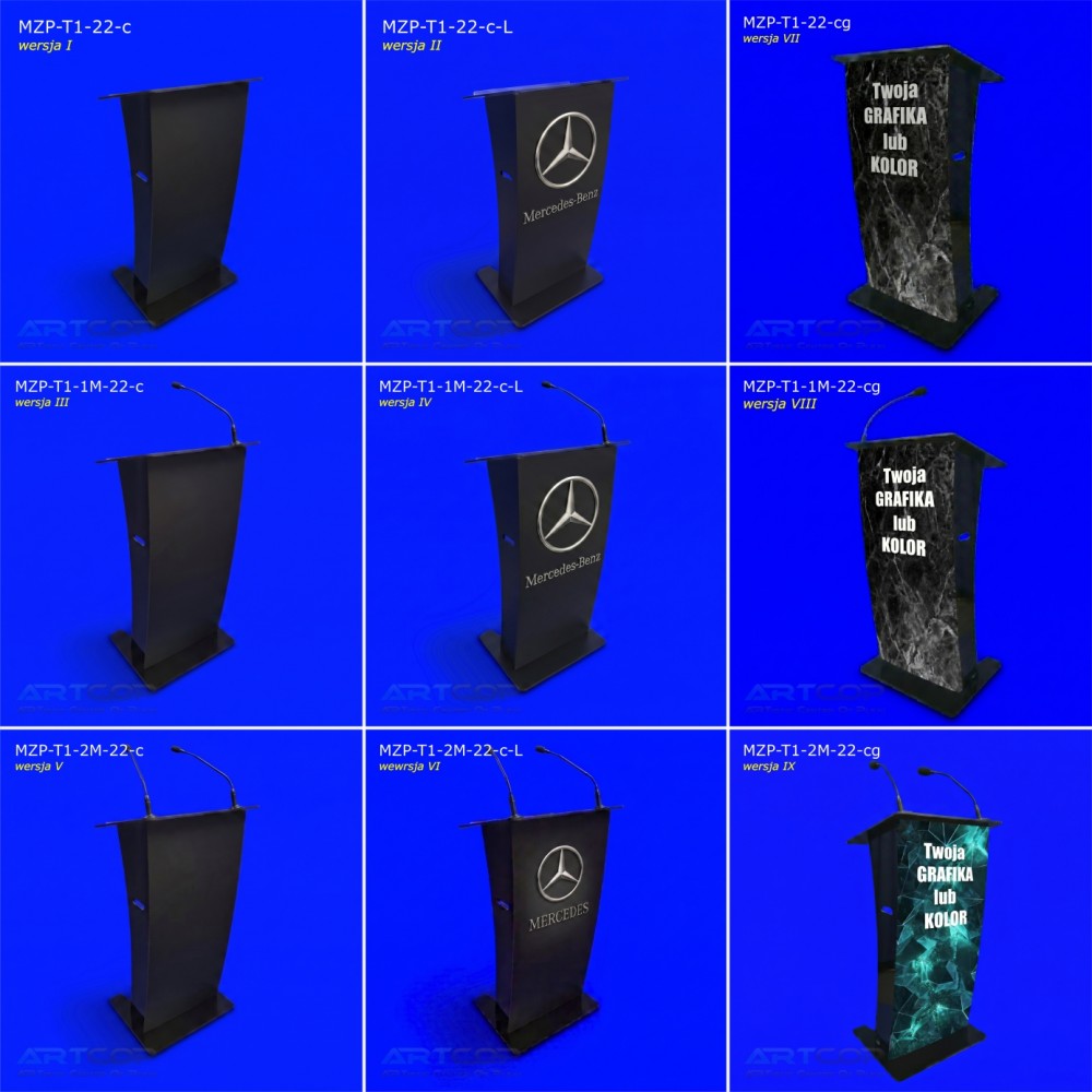 Mównica z plexi BLACK MZP-T1-22-c, Prestige - własna konfiguracja: kolor frontu, mikrofony, lampka, logo/herb/godło lub czysta