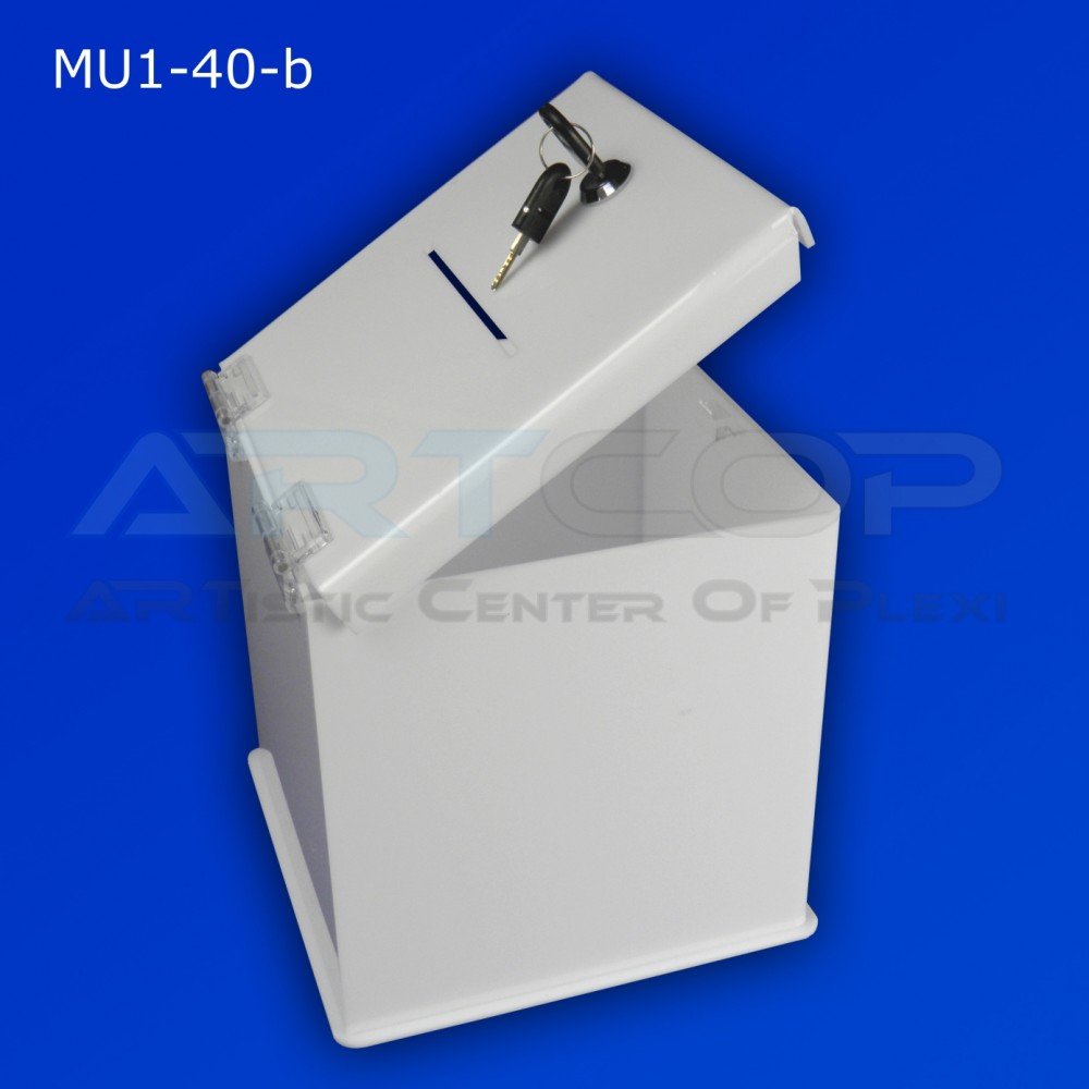 Skarbona biała MU1-40-b na zbiórki, urna na ankiety