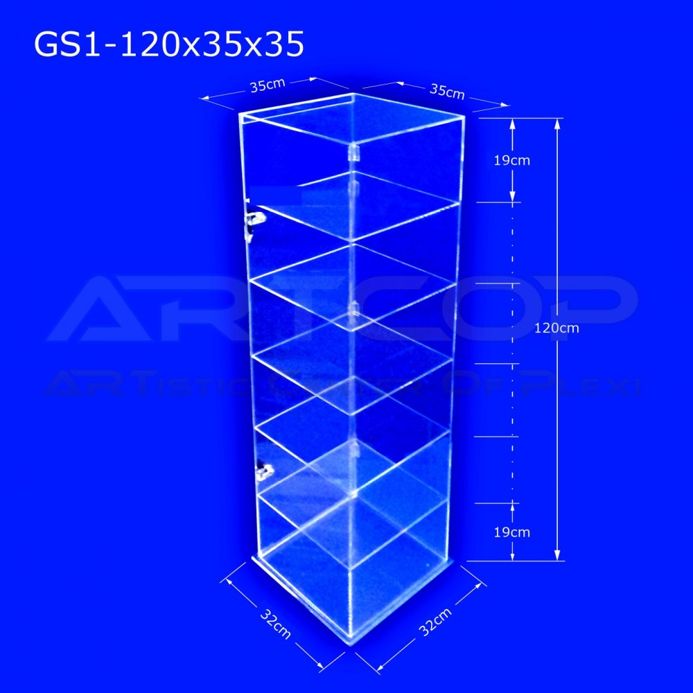Standing display case, 120cm high with a 35cm x 35cm base