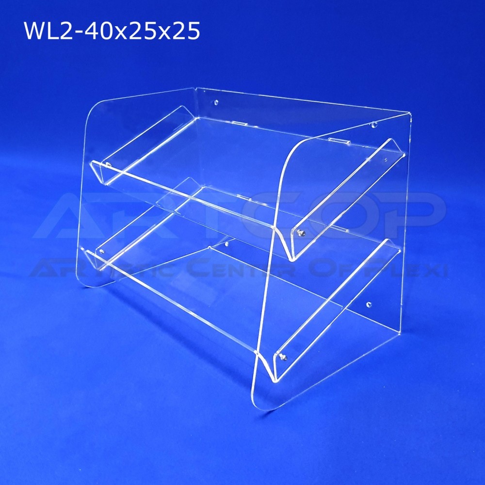 Witrynka z plexi WL2 40x25x25cm, skośna z 2 półkami z możliwością powieszenia