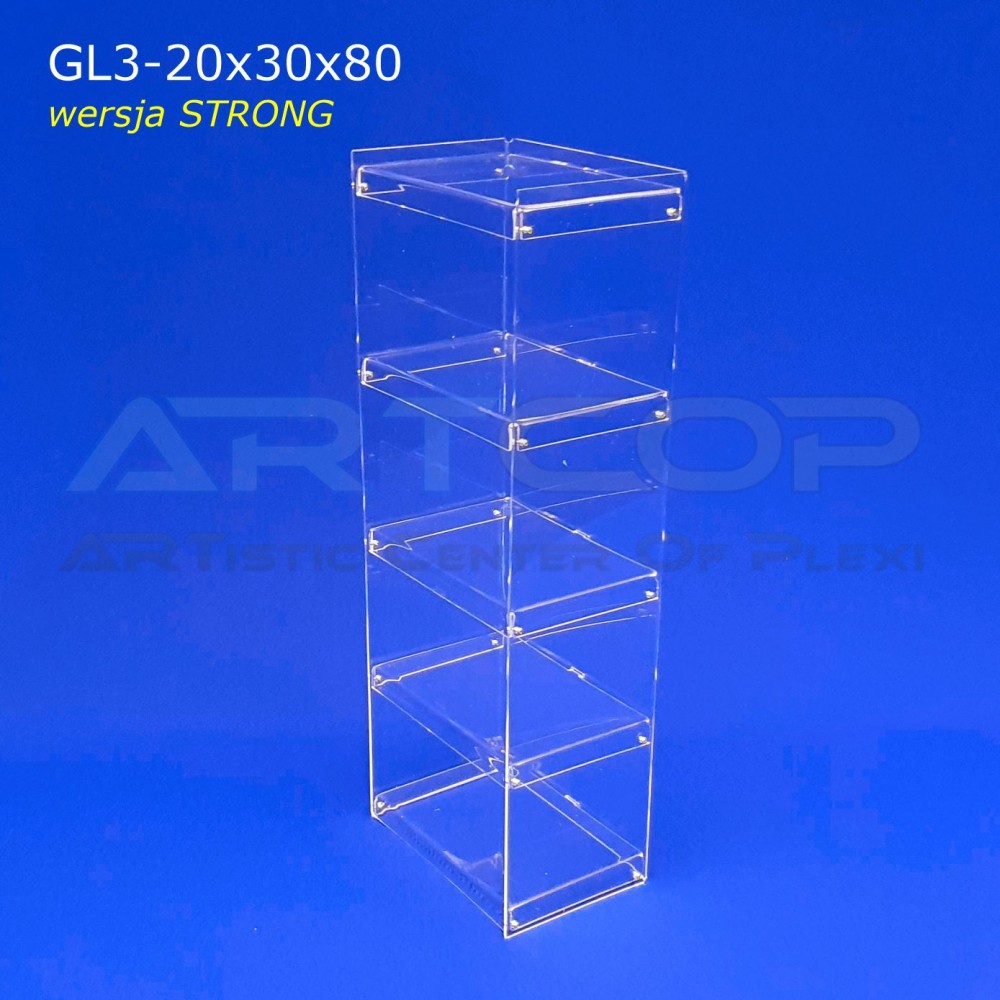 Plexiglass Display Cabinet, 20x30x80cm GL3 (Strong) - 3mm Clear Plexiglass