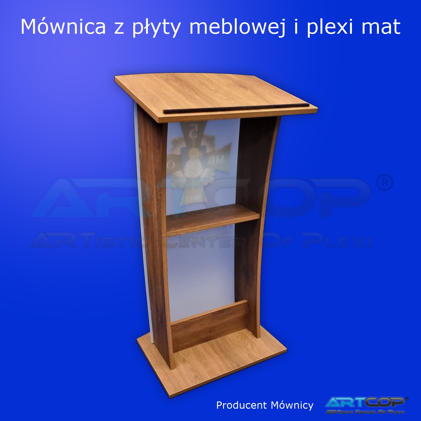 MZW-T1 Mównica z płyty meblowej wiórowej i plexi pleksi produkcji ARTCOP dla wojska armii