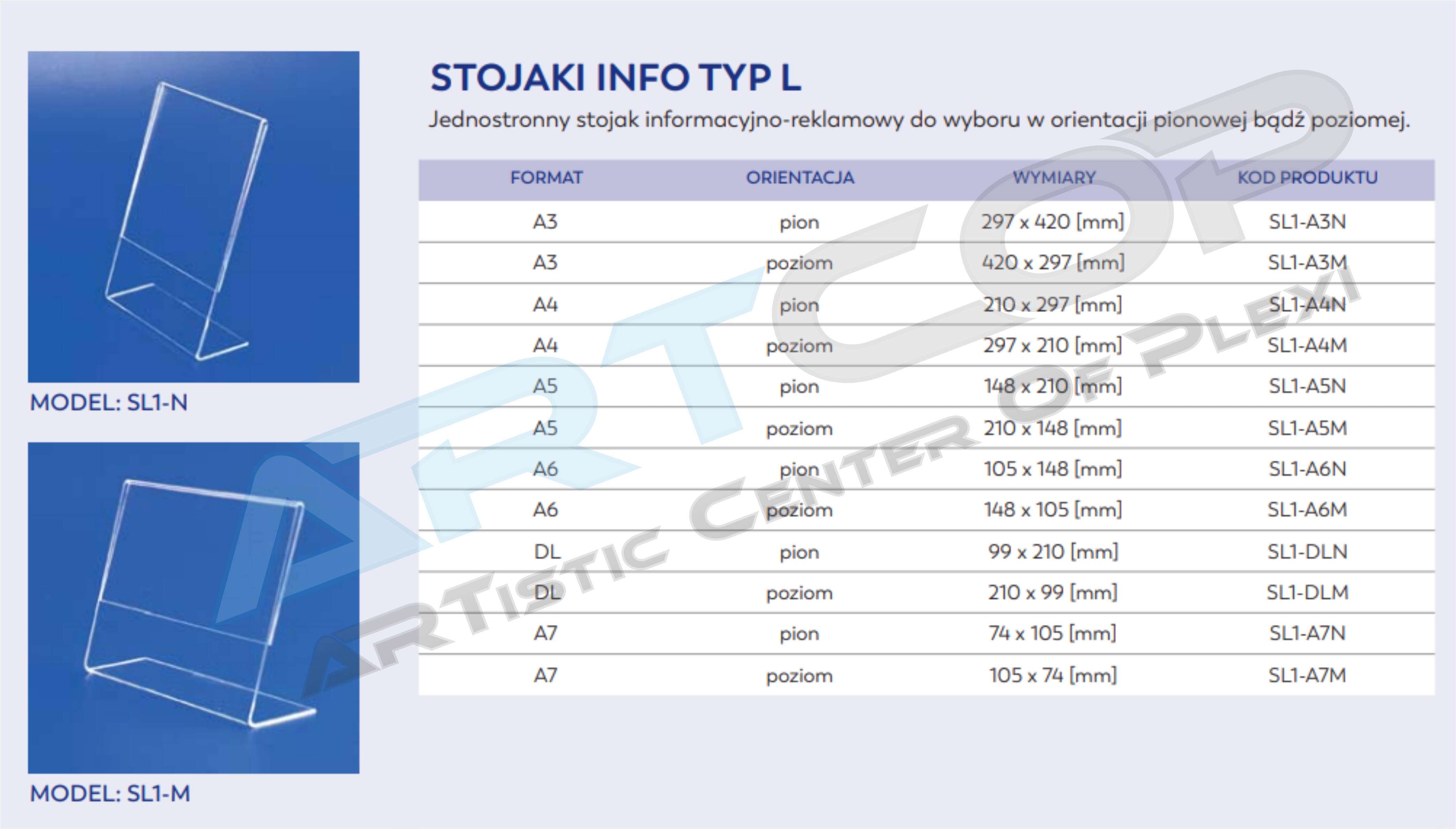 Tabela - Stojaki typ L